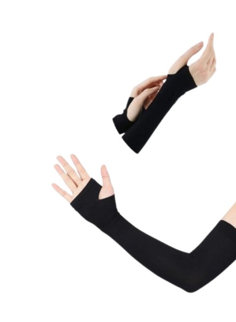 Long-wristed cotton gloves – black – 2 pieces – comfortable for everyday use